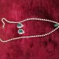 Estate Unsigned Clear & Emerald Rhinestones with Faux Pearl Drop Necklace & pierced earring set