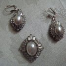 Estate Unsigned Rhinestone and Faux Pearl Earrings and Pendant set Estate Unsigned Rhinestone and Faux Pearl Earrings and Pendant set