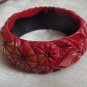 Estate Vintage Morning Bakelite, Celluloid Plastic Carved Bangle Bracelet