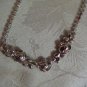 Estate Newer Unsigned Clear & Pink Rhinestone Rose Necklace with Faux Pearls