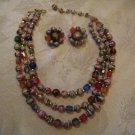 Estate Vintage Japan Multi Strand Beaded Necklace and Earring Set