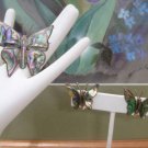Beautiful Vintage TAXCO Sterling Silver Abalone Butterfly Brooch Earring Set