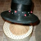 Lady's Black Straw Hat Wood beads Chesterfield VINTAGE