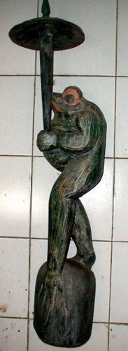 Bali Frog with Umbrella Statue Hand carved X-Large 39" antique style