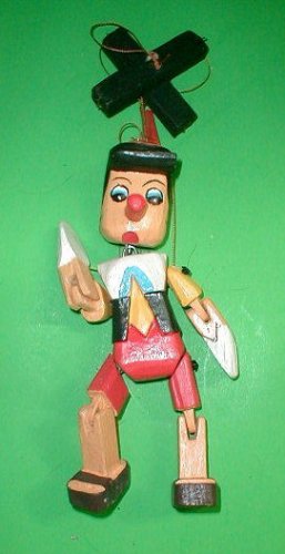 Pinocchio Marionette Puppet  Hand Carved Wood Medium size 12" Disney