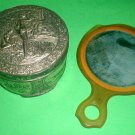 Mirror hand vanity with vintage Dusting powder antique Metal Can