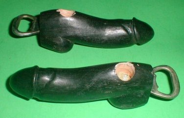 Phallus Pipe Bottle opener on end-Pipe 6-8 inch BLACK wood with BEER Penis Dick