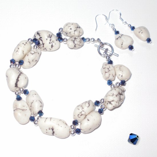 White Chunky Turquoise And Peacock Swarovski Crystal Set