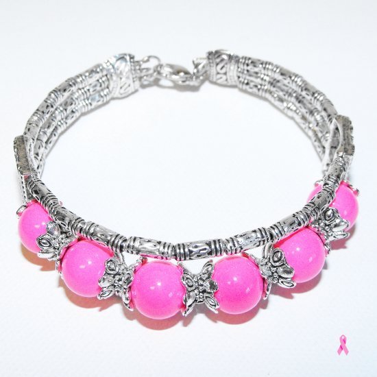 Tibetan Silver Pink Beaded Bracelet