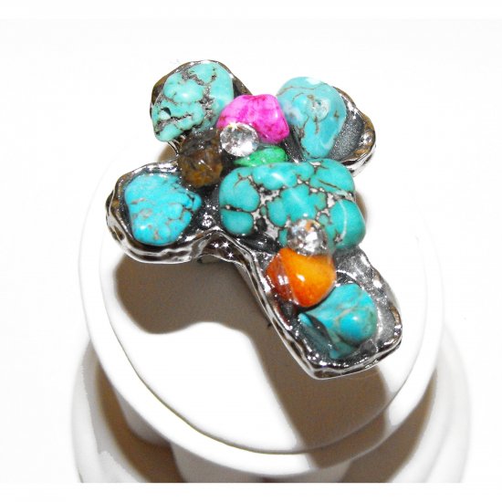 Chunky Turquoise And Rhinestone Ring
