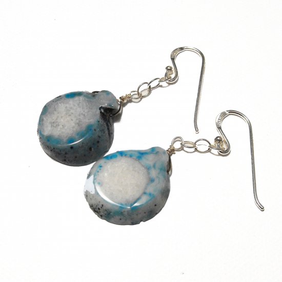 Agate And Sterling Silver Earrings (blue/white)