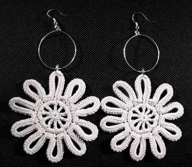Crochet Cotton Yarn Daisy Earrings