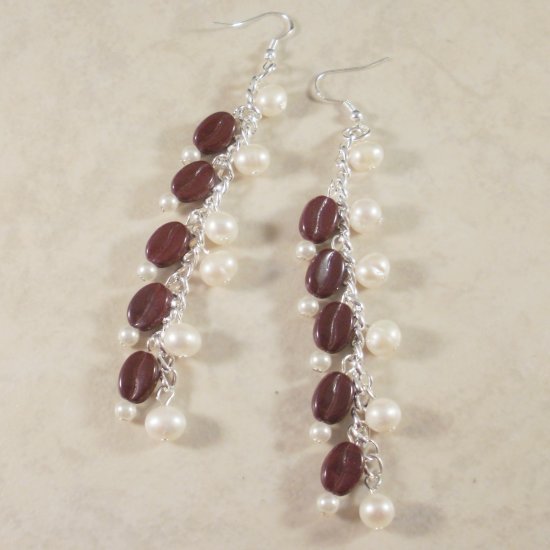 Super-Long Coffee and Cream Dangle Earrings