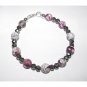 Pink Purple White Faceted Agate and Crystal Bracelet