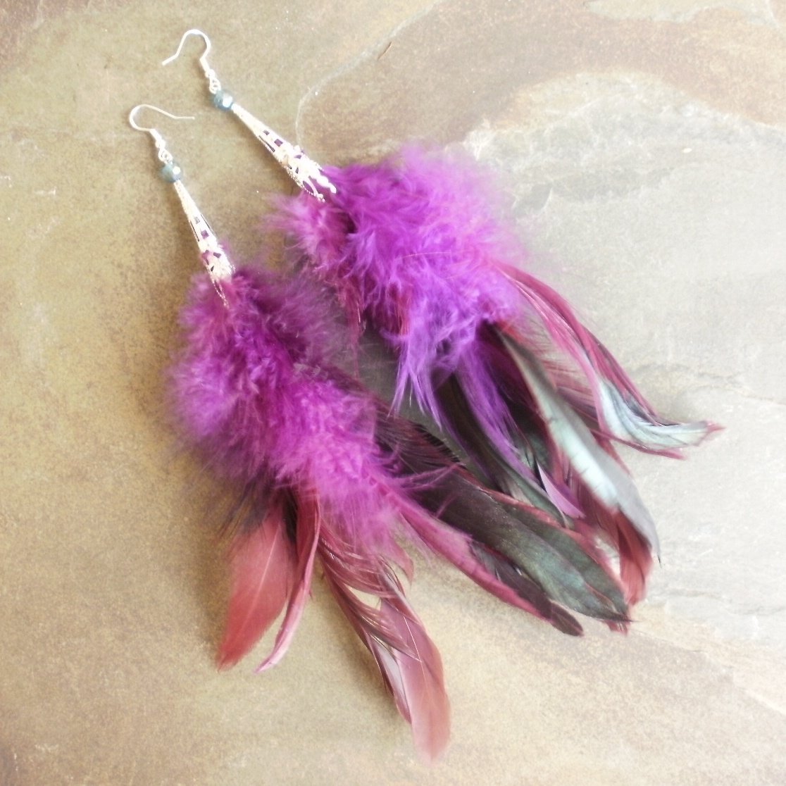 Sale! Long Natural Feather Earrings (purple)