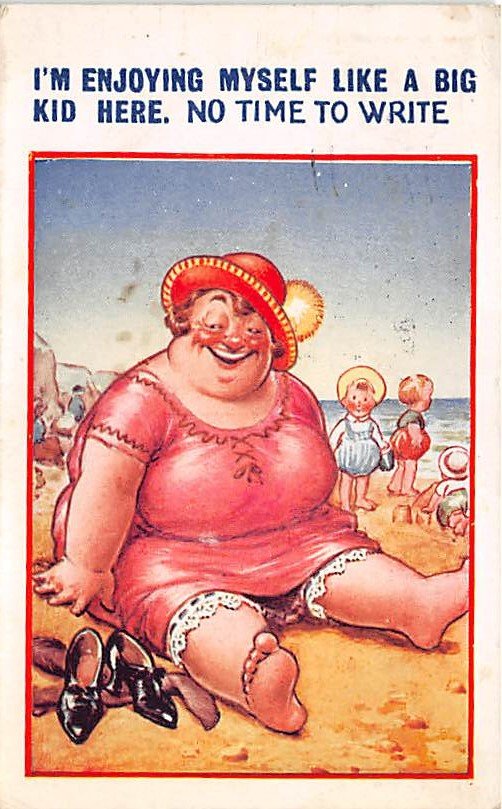 Fat Lady Postcard - I'm Enjoying Myself Like A Big Kid Here - Bamforth (A185)
