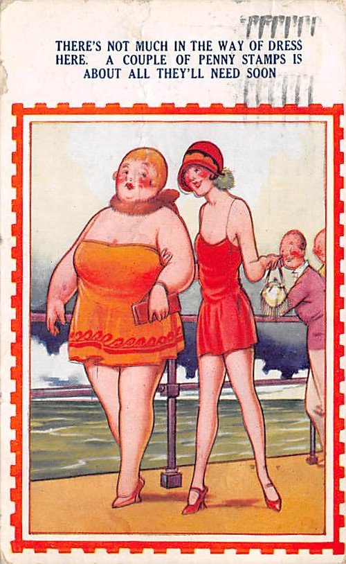 Fat Lady Postcard - There's Not Much In The Way Of Dress Here - Bamforth (A186)