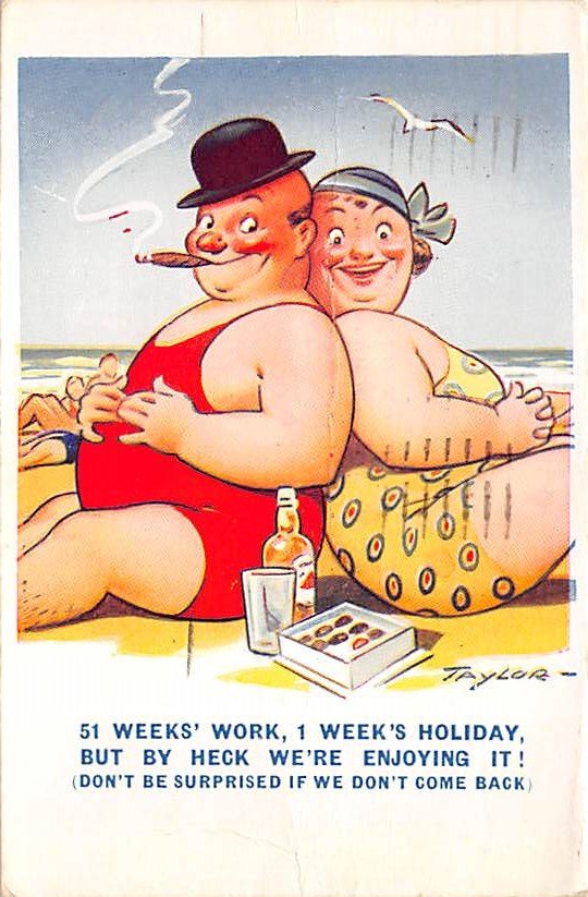 Fat Lady Postcard - 51 Weeks Works', 1 Week's Holiday - Bamforth (A186)