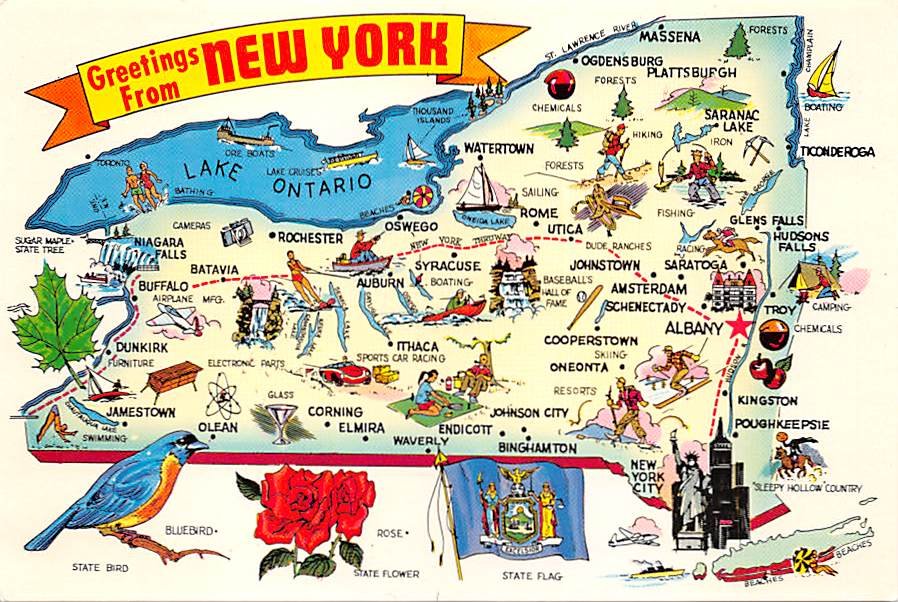 New York Greetings - Map Postcard (A399)