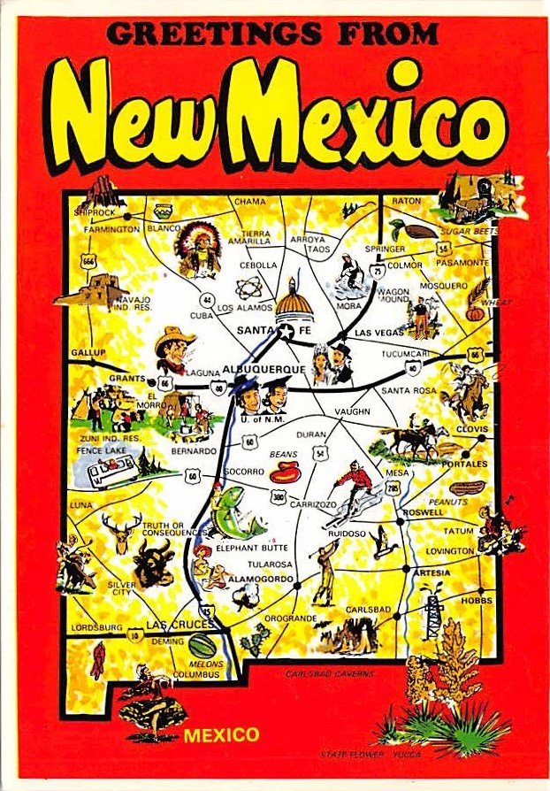 New Mexico Greetings - Map Postcard (A400)