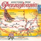 Pennsylvania Greetings From - Map Postcard (A413)