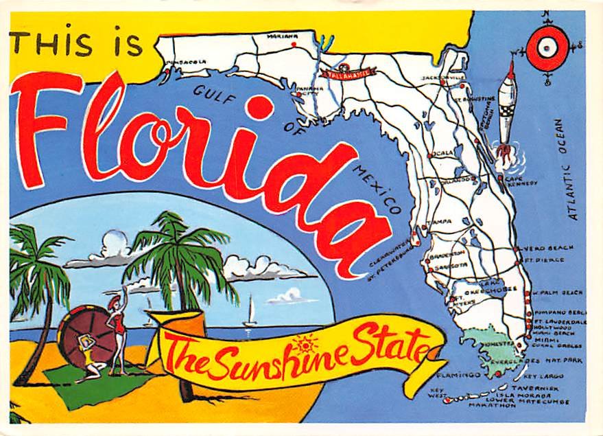 Florida The Sunshine State Map Postcard A418 0758