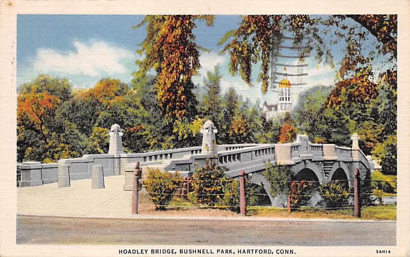 Hartford, Conn, CT Postcard - Hoadley Bridge Bushnell Park 1936 (A608)
