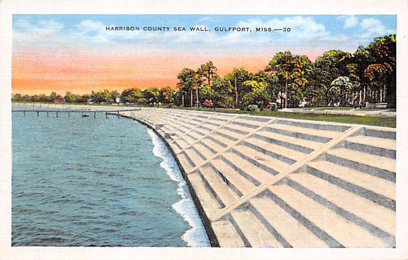 Gulfport, Miss, MS Postcard - Harrison County Sea Wall (A682)