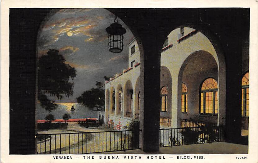 Biloxi, Miss, MS Postcard - Buena Vista Hotel Night 1936 (A640)