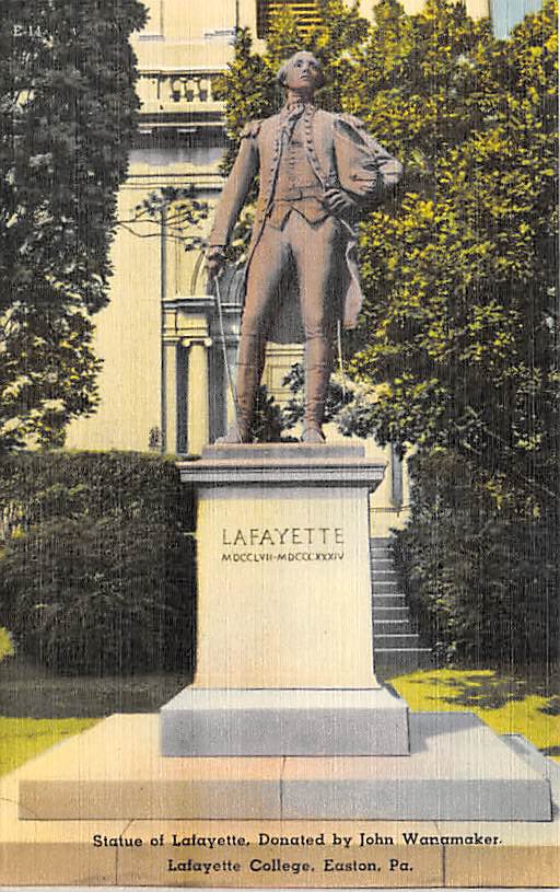 Easton, PA Postcard Statue of Lafayette (A722) Penna, Pennsylvania