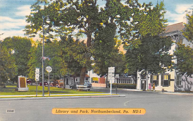 Northumberland, PA Postcard Library & Park (A724) Penna, Pennsylvania