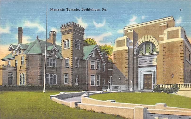 Bethlehem, PA Postcard - Masonic Temple (A730) Penna, Pennsylvania