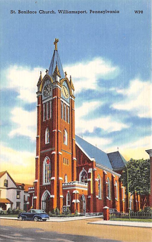 Williamsport, PA Postcard - St. Boniface Church (A735) Penna, Pennsylvania