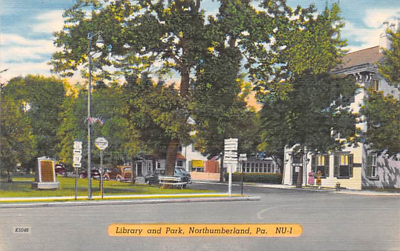 Northumberland, PA Postcard Library & Park (A746) Penna, Pennsylvania