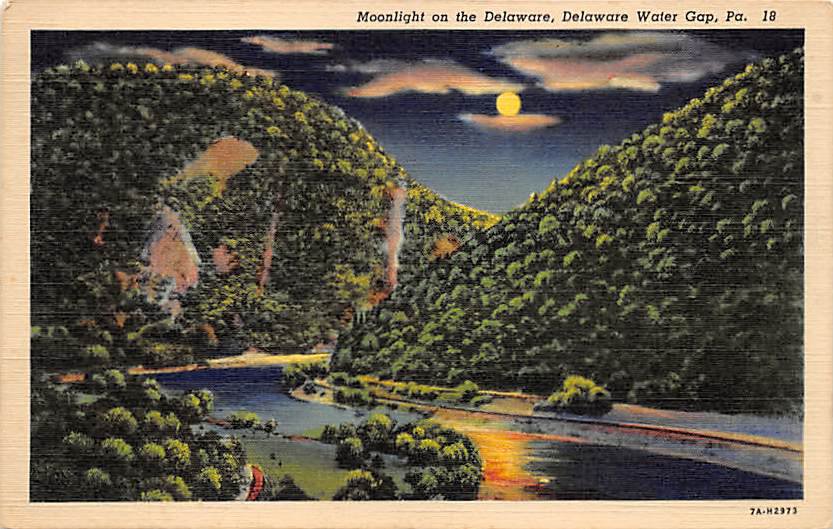 Delaware Water Gap, PA Postcard Moonlight on the Delaware (A771) Penna, Pennsylvania