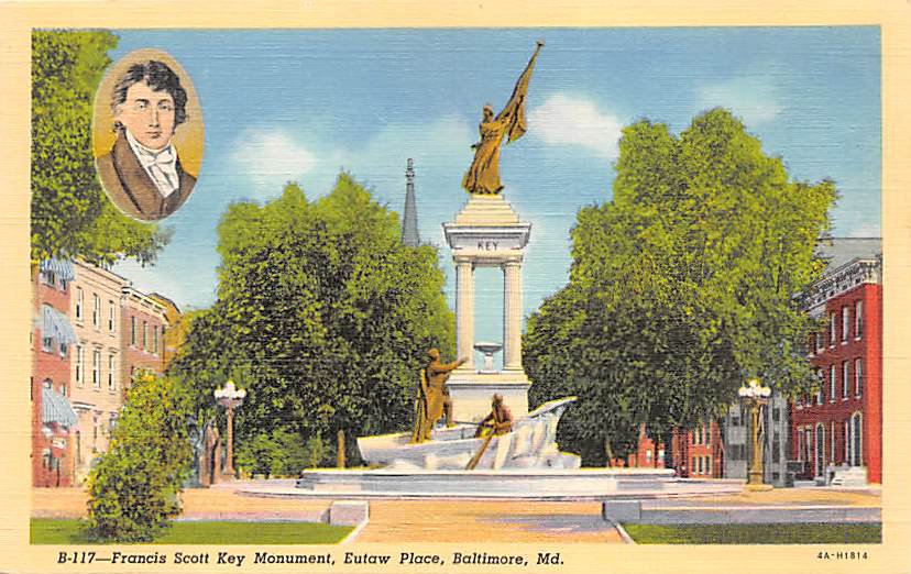 Baltmore, Md Eitaw Place, F. Scott Key Postcard (B280) Maryland