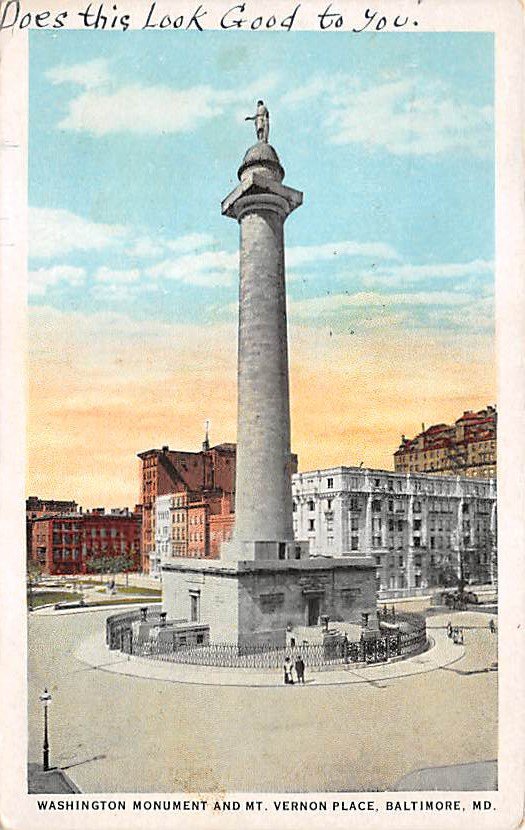 Baltmore, Md Washington Monument Postcard (B307) Maryland