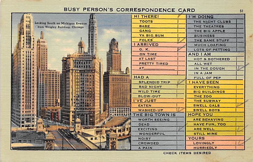 Chicago, Ill Postcard Correspondence Card 1942 (B11) IL, Illinois