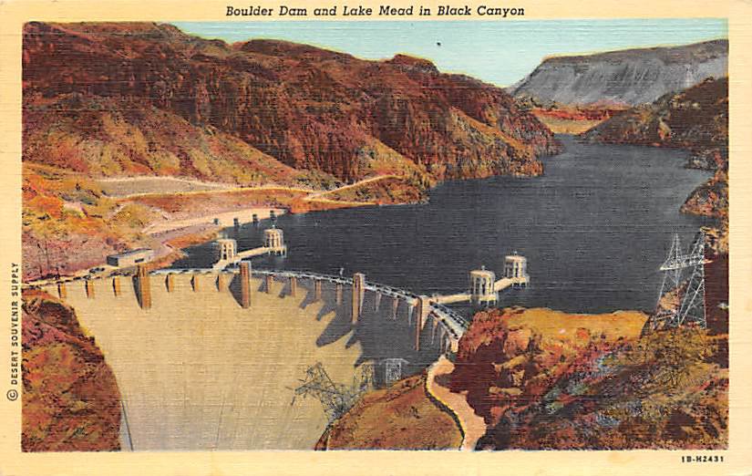 Boulder Dam Lake Mead in Black Canyon Postcard 1948 (B473)