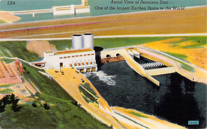 Dennison Dam - Red River between Texas, Oklahoma Postcard (B490)
