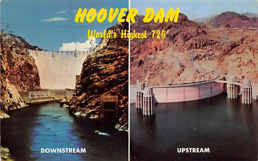 Hoover Dam - Downstream, Upstream Postcard (B496)