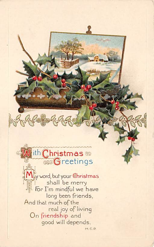 With Christmas Greetings, Holly - Embossed (B536-537)