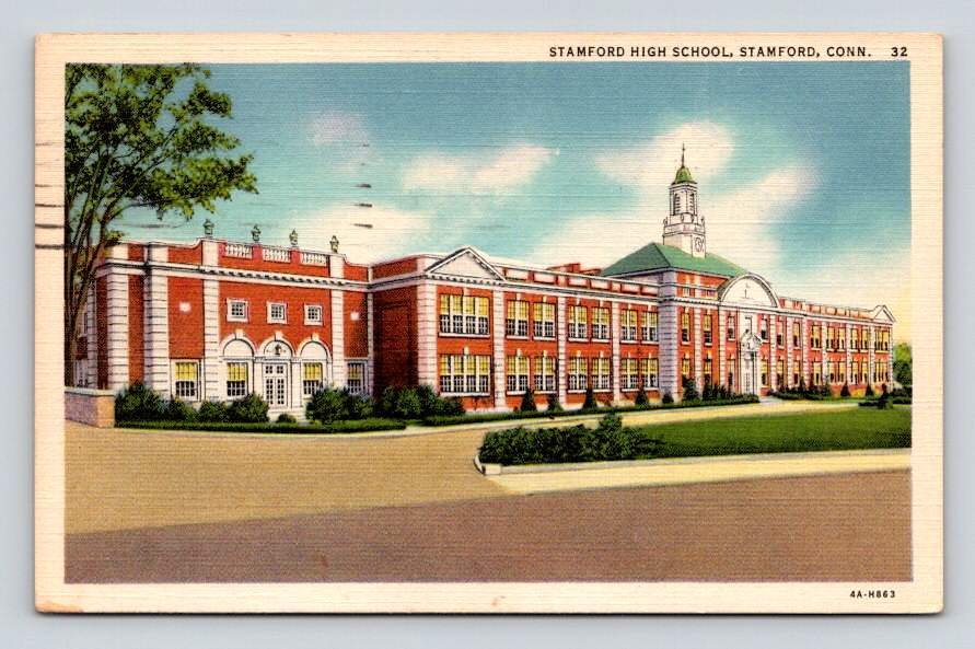 1938 Stamford Connecticut High School Vintage Postcard (eH59)