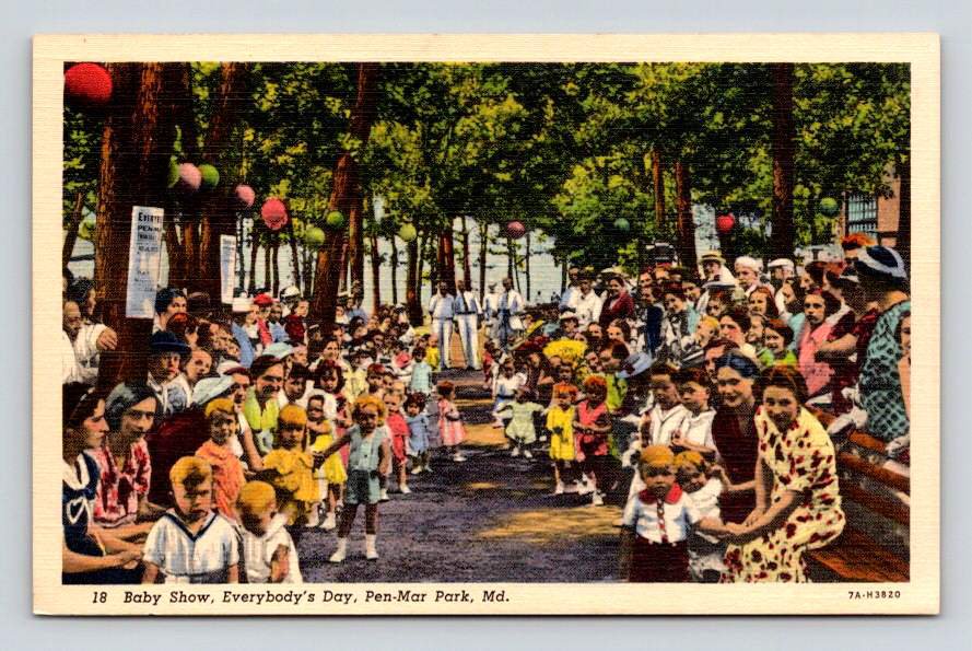 Pen-Mar Park Maryland Baby Show Linen Postcard (eH124)