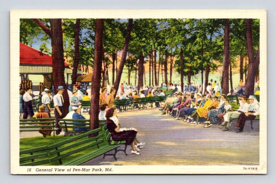 Pen-Mar Park Maryland General View Linen Postcard (eH125)