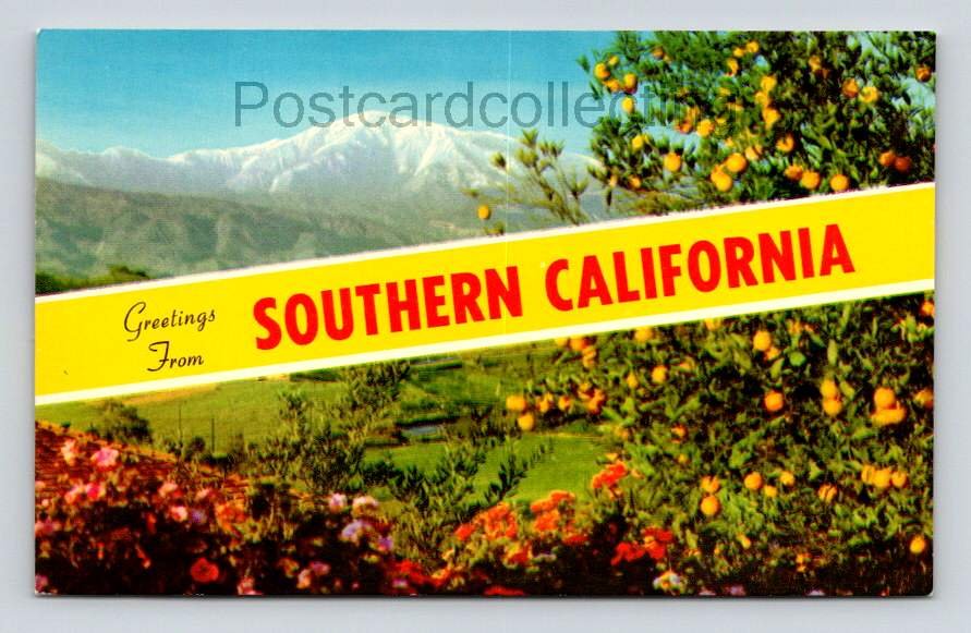 Greetings From Southern California Yellow Banner Postcard (eH208)