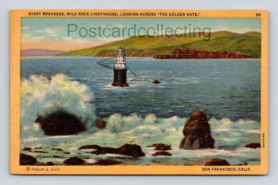 San Francisco Giant Breakers Mile Rock Lighthouse Postcard (eH236)