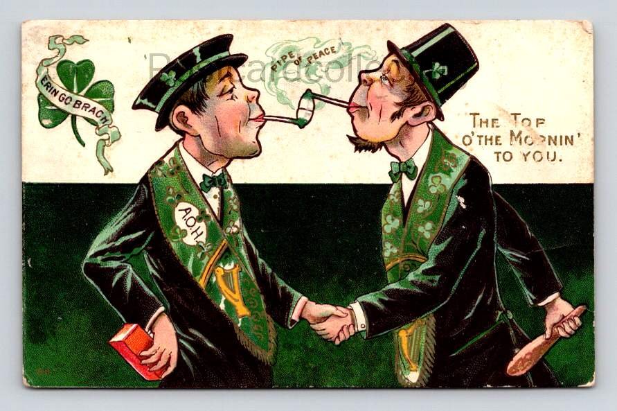 St. Patricks Erin Go Braugh Pipe Of Peace Postcard 1908 (eH248)