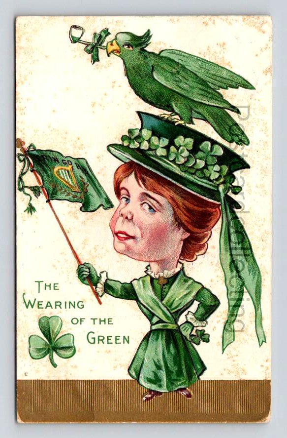 St. Patricks The Wearing of the Green, Shamrocks Postcard 1908 (eH250)