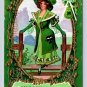 St. Patricks Lady In Green, Three Cheers Embossed Postcard 1910  (eH254)